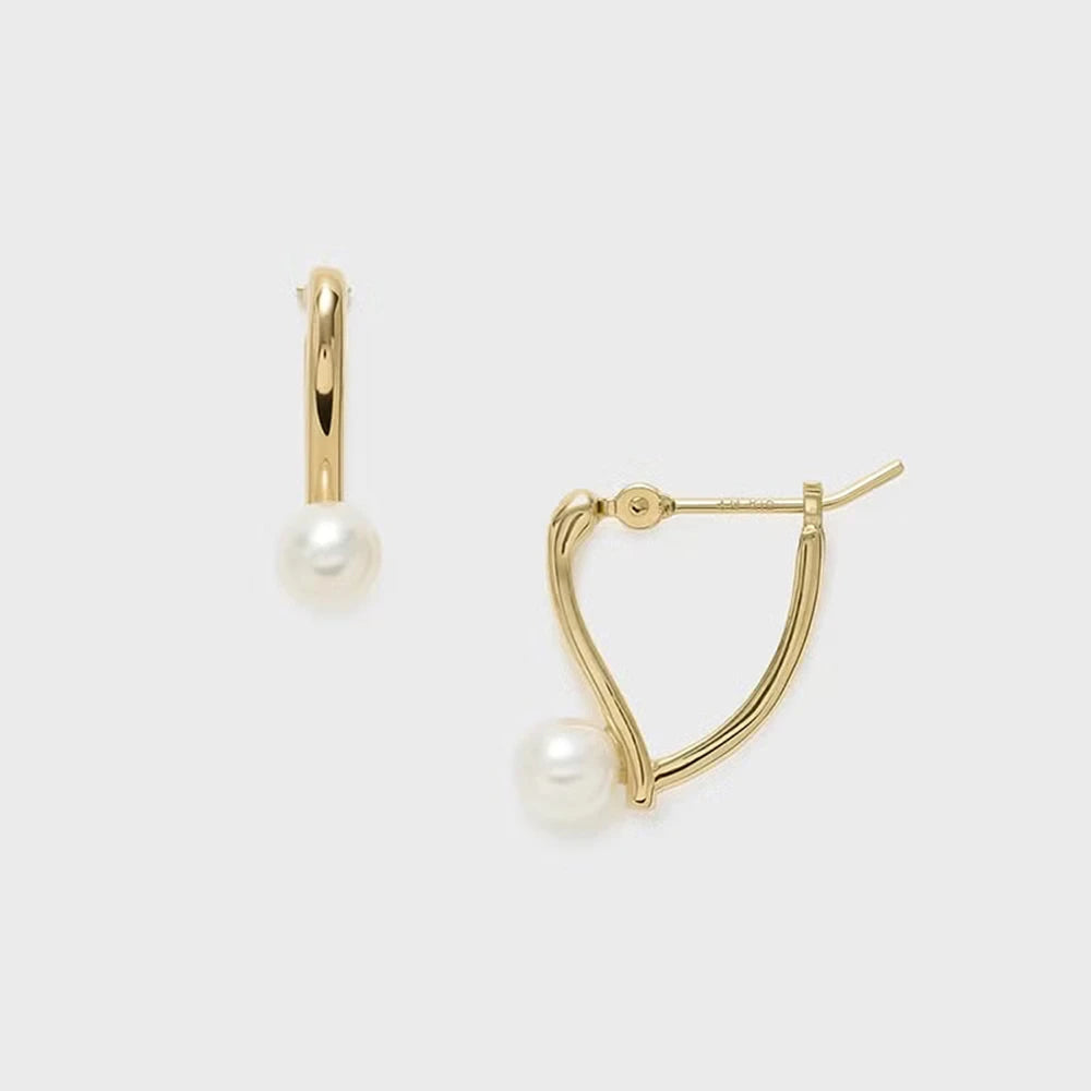 Emotional Factory 925 Sterling Silver 14K Gold Plated Gemstone V Shaped Freshwater Fashion Pearl Earrings