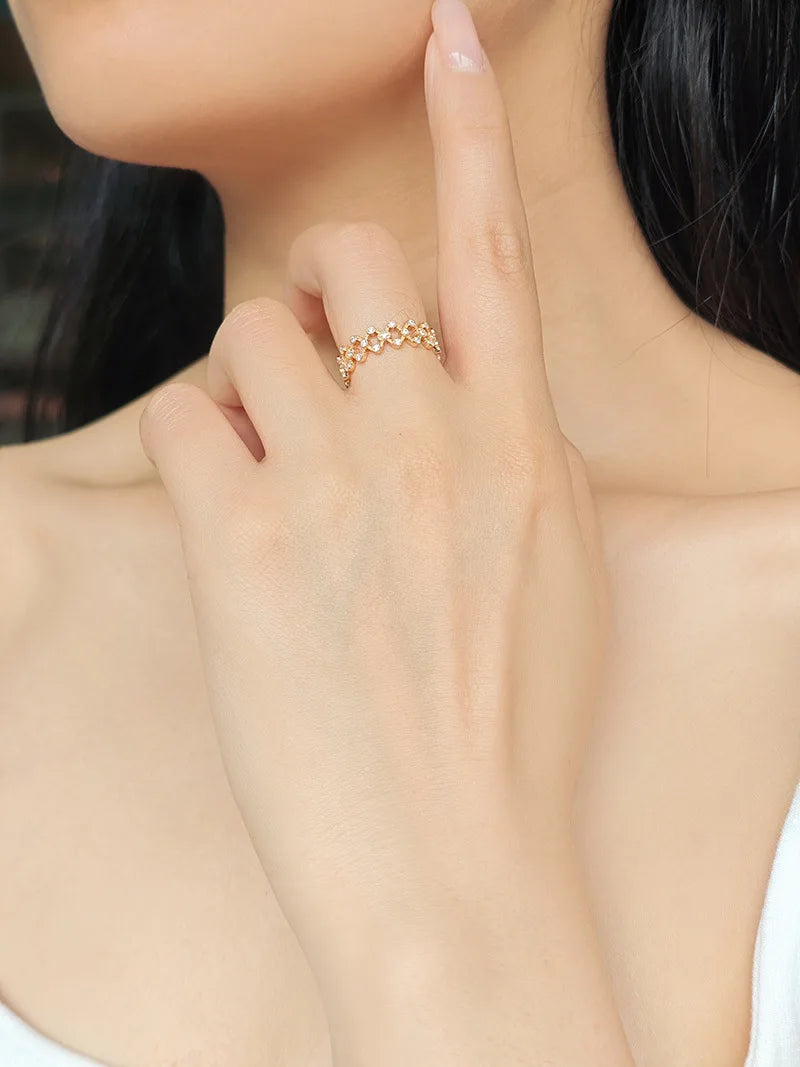 Emotional Factory 925 Sterling Silver 14K Gold Plated Cz Zircon  Hollow Mesh Lace Ring