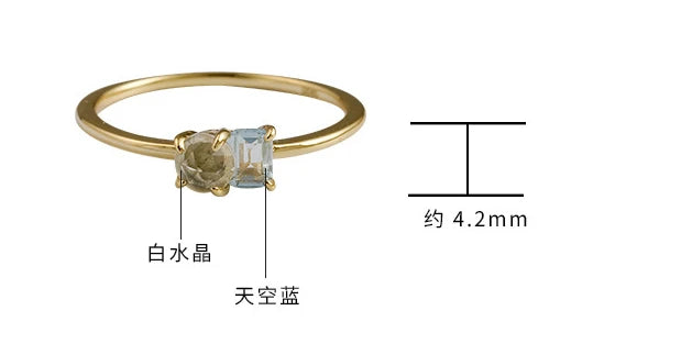 Emotional Factory 925 Sterling Silver 14K Gold Plated Gemstone Rock Crystal Geometric Design Sky Blue Topaz Ring