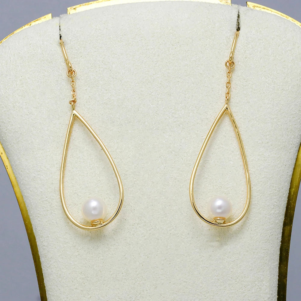 925 Sterling Silver 14K Gold Plated Gem Stone Gemstone Natural Freshwater Pearls Premium Geometric Lines Earrings