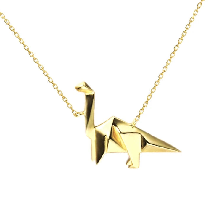 Emotional Factory 925 Sterling Silver 14K Gold Plated Gemstones Animals Stereoscopic Dinosaur Necklace