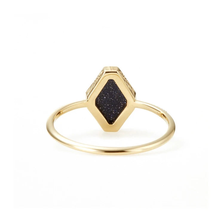 925 Sterling Silver 14K Gold Plated Gemstone Series Christmas Limited Edition Geometric Vintage Blue Sandstone Ring