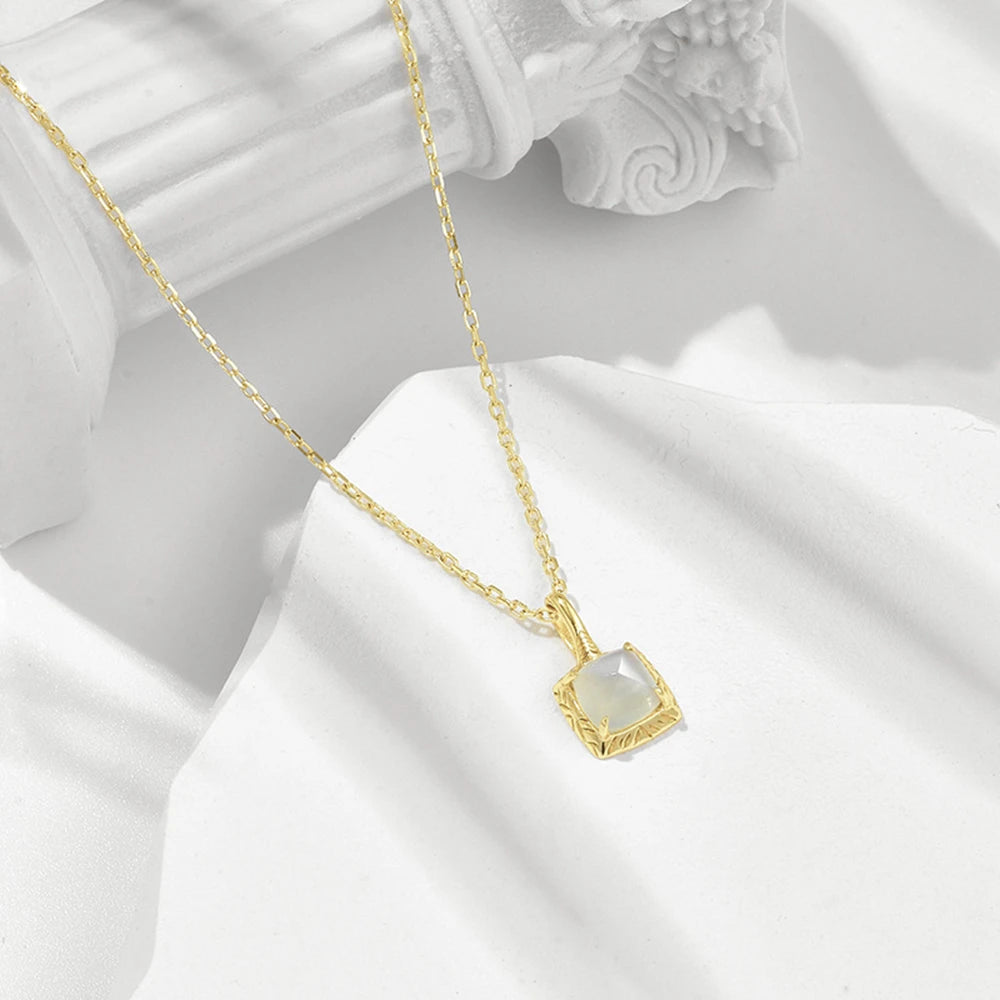 925 Sterling Silver 14K Gold Plated Gem Stone  Geometric Moonstone Sky Blue Topaz Double Stone Combinatorial Pendant Necklace