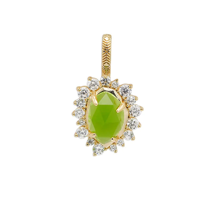 925 Sterling Silver 14K Gold Plated Gemstone Sun Shaped Peridot Glass Irregular Shape Pendant Vintage Necklace with Sample Chain