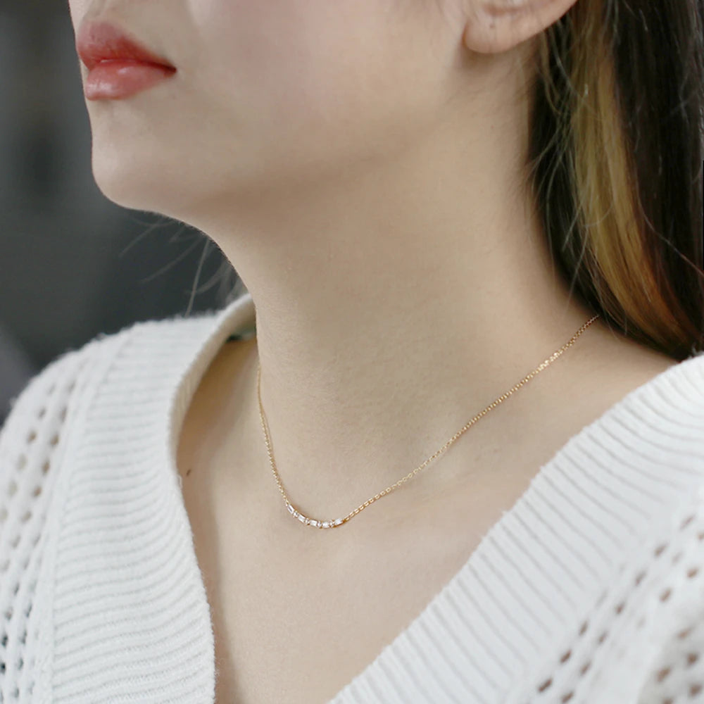 Emotional Factory Jewelry 925 Sterling Silver 14K Gold Plated Gemstone Series Cz Zircon Smile Baguette Curved Necklace