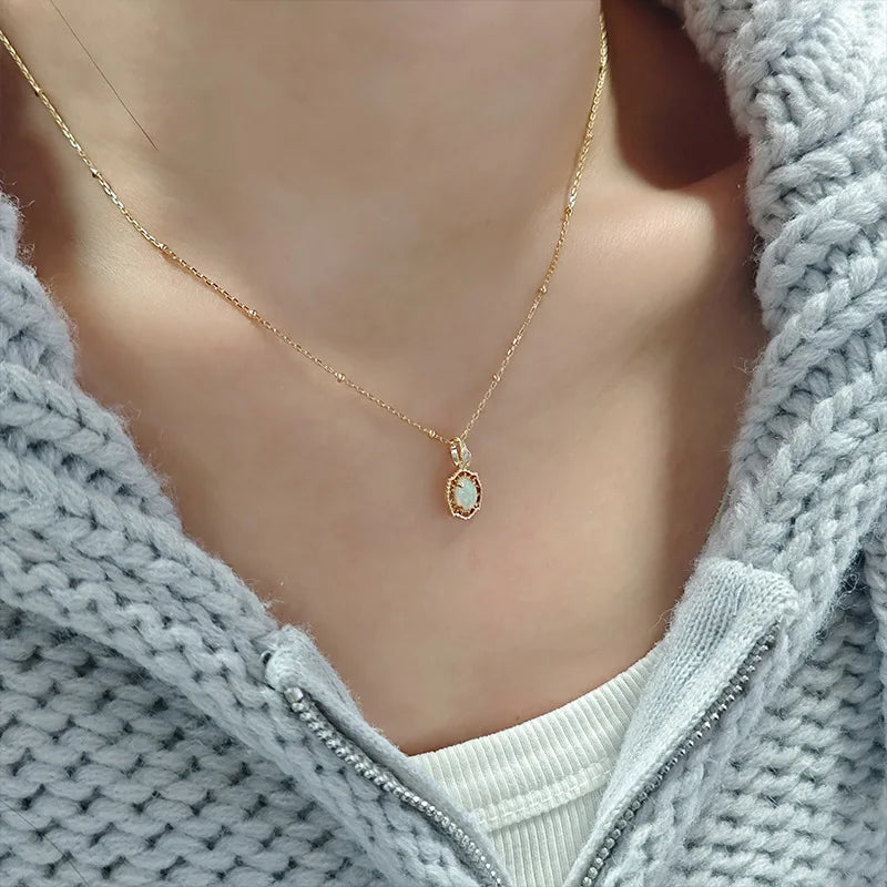 Emotional Factory 925 Sterling Silver 14K Gold Plated Gemstone Retro Hollow Opal Necklace for Women