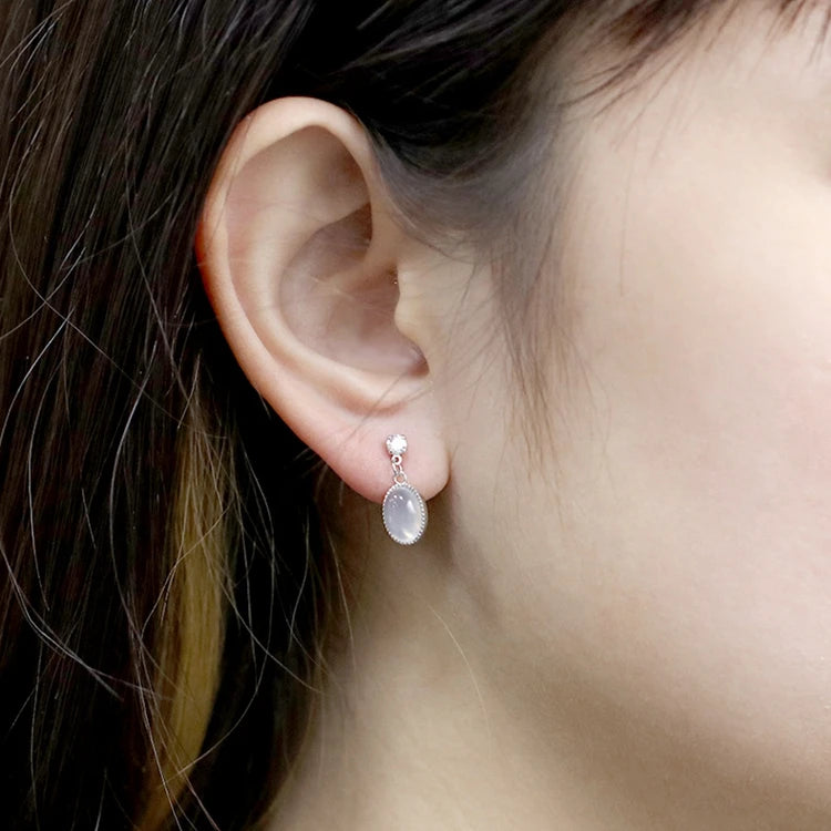 Emotional Factory 925 Sterling Silver 14K Gold Plated Gemstone White Chalcedony Zircon Small Earrings