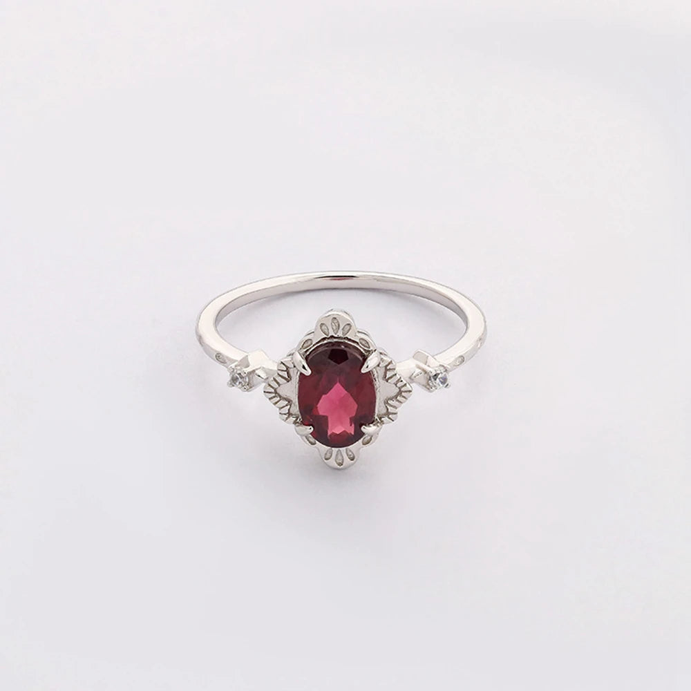 Emotional Factory 925 Sterling Silver 14K Gold Plated Gem Stone Gemstone Big Stone Vintage Oval Cz Zircon Rose Garnet Ring