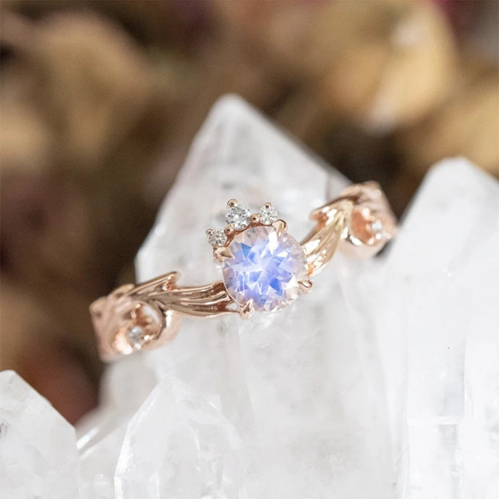 Emotional Factory 925 Sterling Silver 14K Gold Plated Gem Stone Gemstone Flying Crown Design Moonstone Ring