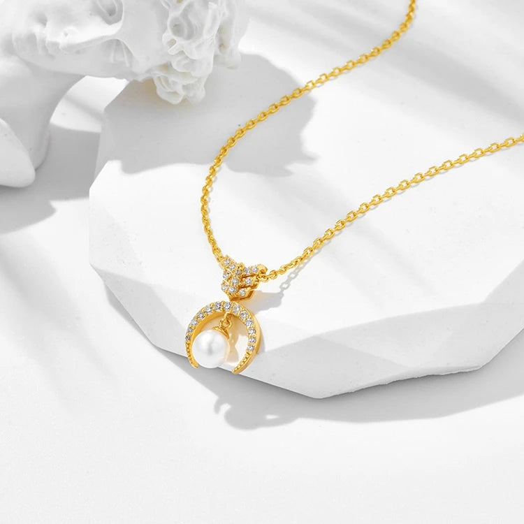 Emotional Factory 925 Sterling Silver 14K Gold Plated Gemstones Arrowhead Arrow Moon Natural Freshwater Pearl Necklace