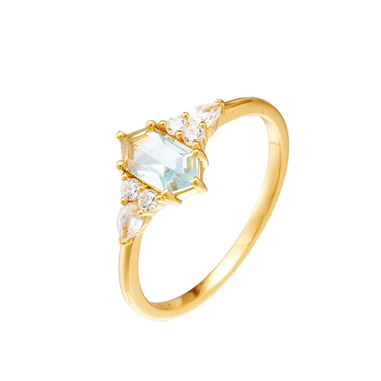 Emotional Factory 925 Sterling Silver 14K Gold Plated Gemstone Topaz Geometric Hexagon Ring