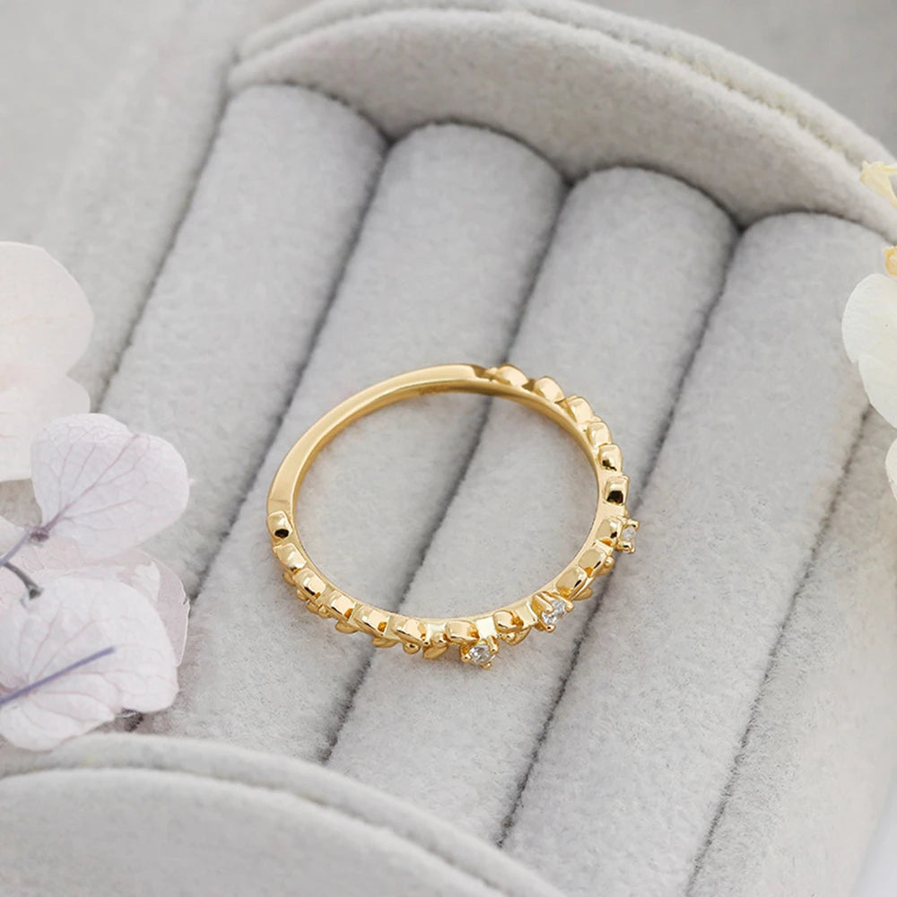 Emotional Factory 925 Sterling Silver 14K Gold Plated Peace Thin Stacked Wheat Zircon Ring