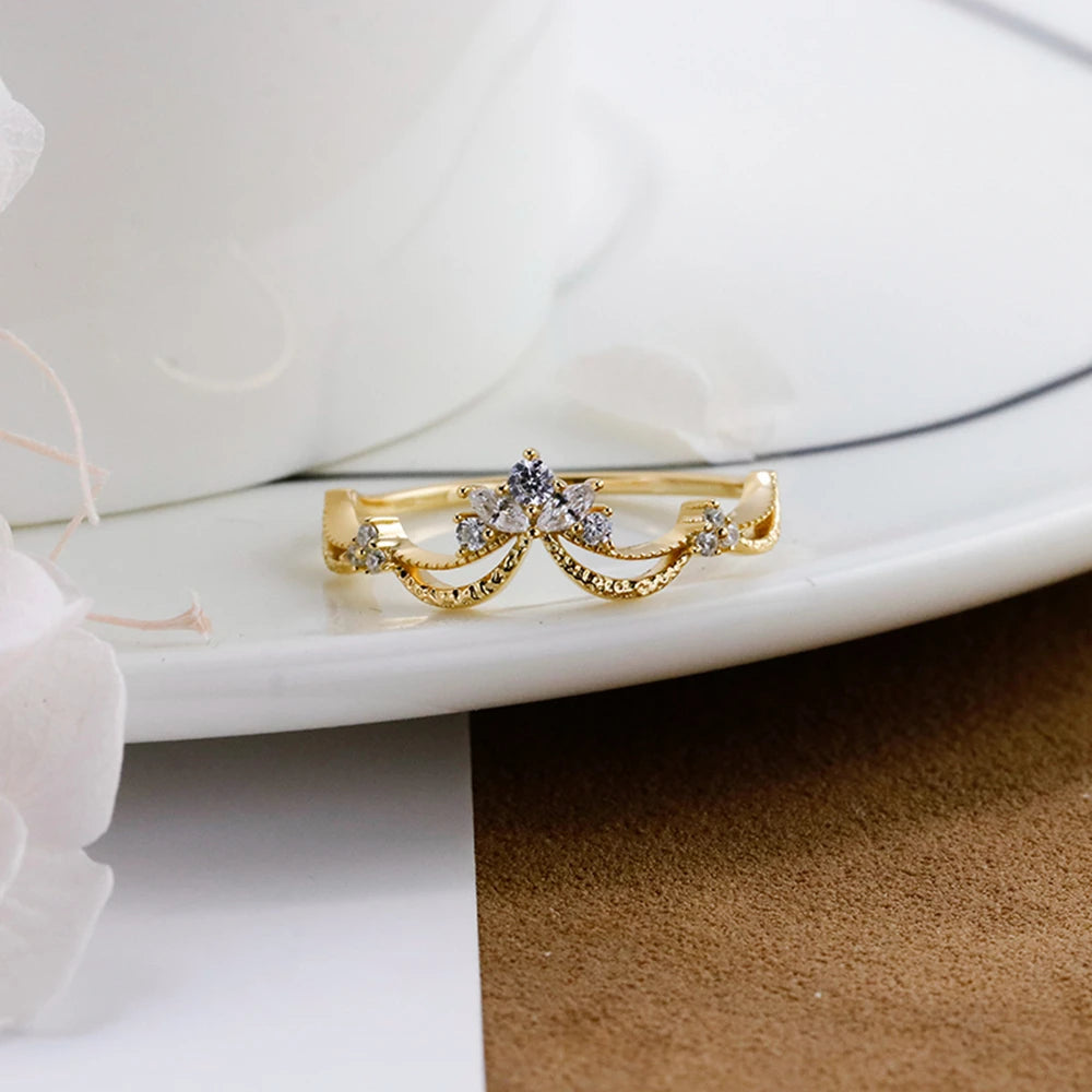 Emotional Factory 925 Sterling Silver 14K Gold Plated Gemstone Retro Cz Zircon Leaves Smiles Ring