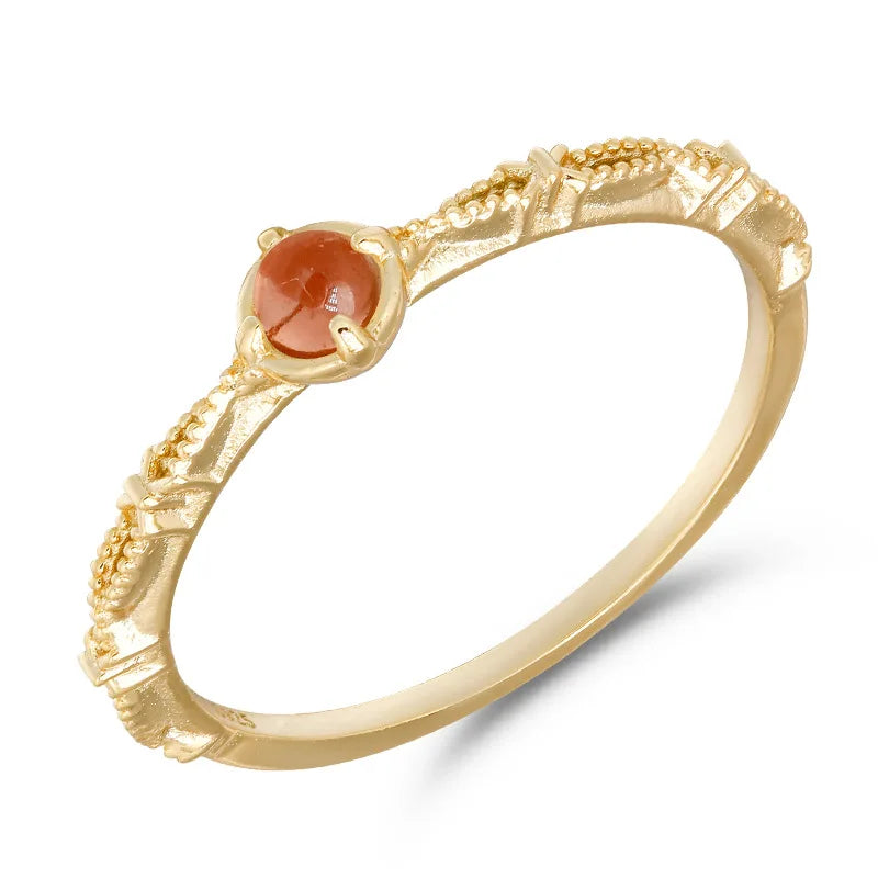 Emotional Factory 925 Sterling Silver 14K Gold Plated Gemstone Vintage Ribbon Lace Women'S Natural Red Garnet Ring