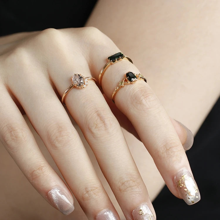 Emotional Factory 925 Sterling Silver 14K Gold Plated Gemstones Vintage Floral Pattern Green Aventurine Peridot Ring