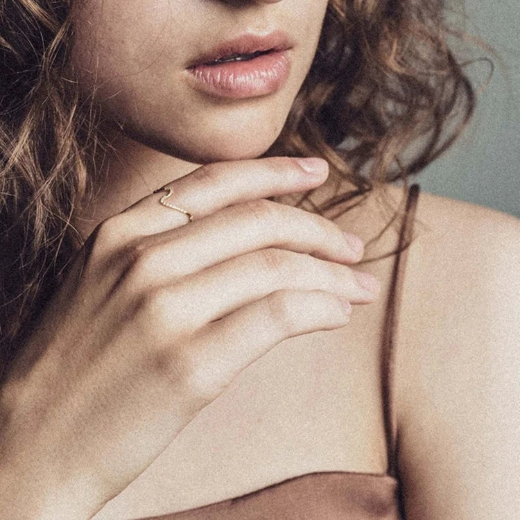 925 Sterling Silver 14K Gold Plated Zircon Geometry Line S Shape Ring