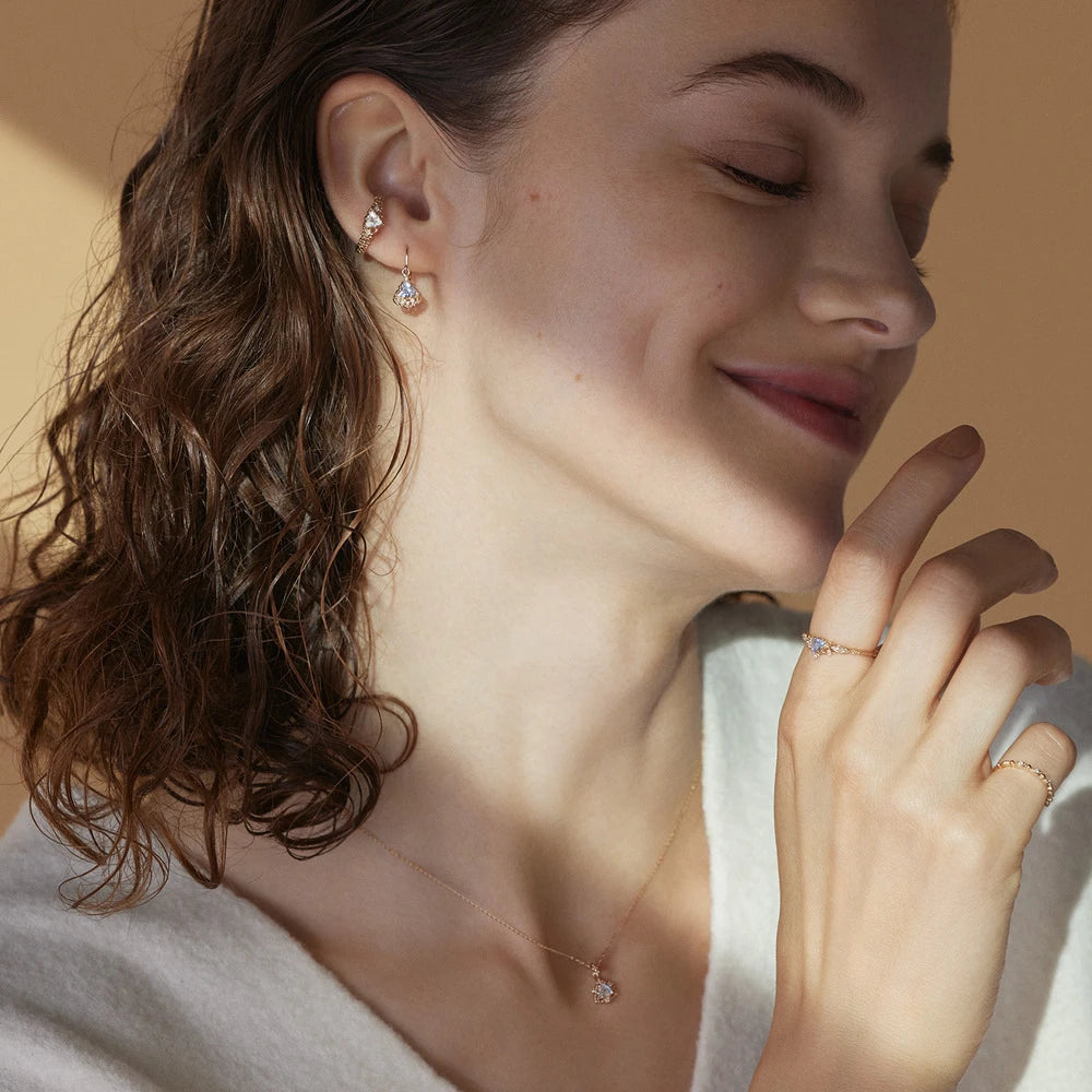 Emotional  925 Sterling Silver 14K Gold Plated Gem Stone Gemstone Hollow Geometric Triangle Retro Cz Zircon Moonstone Ring