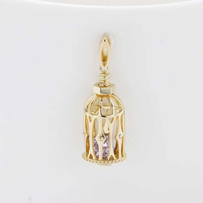 Emotional Factory 925 Sterling Silver 14K Gold Plated Gemstone Retro Court Style Bird Cage Heart Shaped Zircon Lockets Pendant