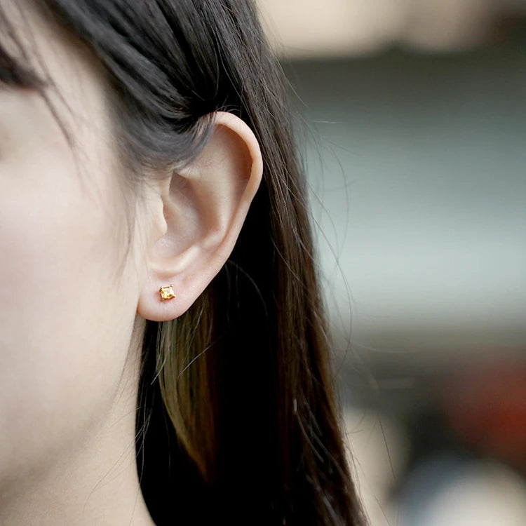 925 Sterling Silver 14K Gold Plated Gemstone Minimalist Simple Mini Amethyst Sky Blue Topaz Earrings