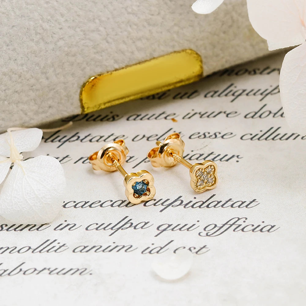 925 Sterling Silver 14K Gold Plated Gemstone Zircon Vintage Flower Design London Blue Topaz Earrings