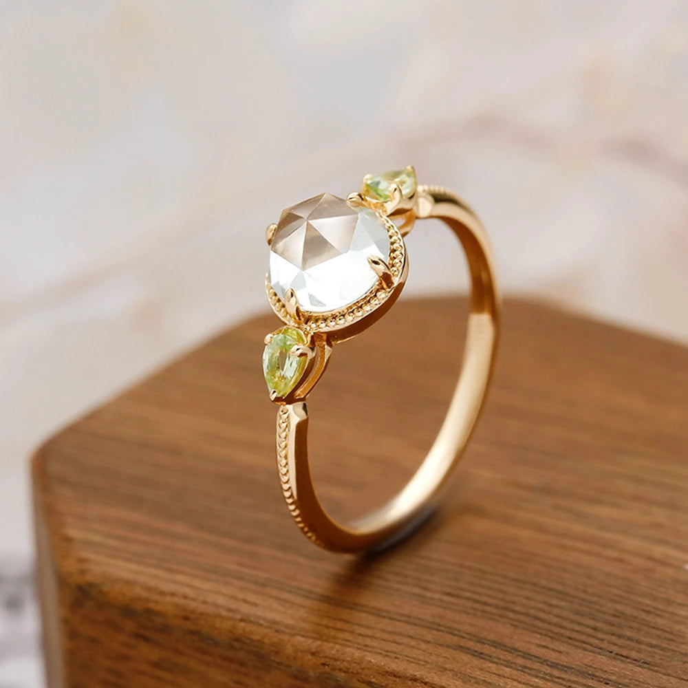 925 Sterling Silver 14K Gold Plated Gemstone Round Stone Peridot Green Amethyst Ring
