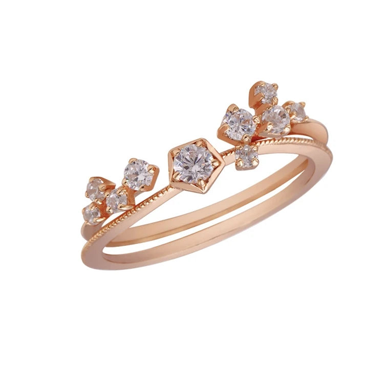 925 Sterling Silver 14K Gold Plated Zircon Combination Double Stack Star Ring