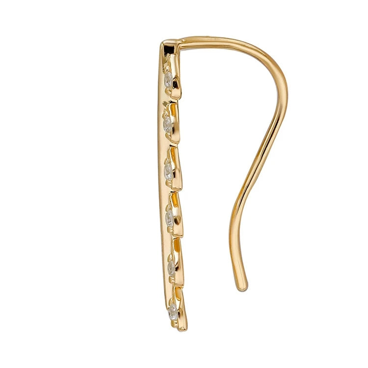 Emotional Factory 925 Sterling Silver 14K Gold Plated Cz Zircon Strip Long Light Luxury Leaf Design Earrings