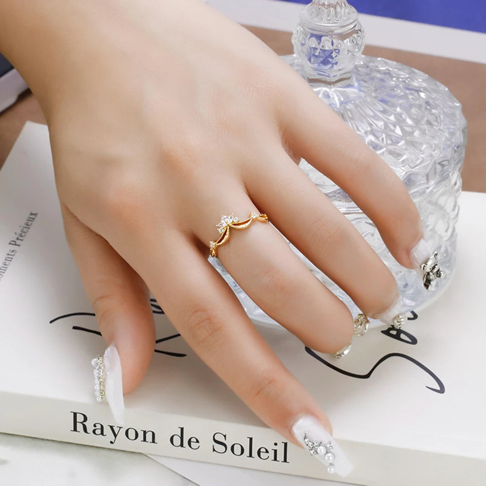 Emotional Factory 925 Sterling Silver 14K Gold Plated Gemstone Retro Cz Zircon Leaves Smiles Ring