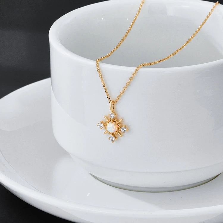 Emotional Factory 925 Sterling Silver 14K Gold Plated Gemstone Diamond Shaped Faux Artificial Opal Sun Necklace