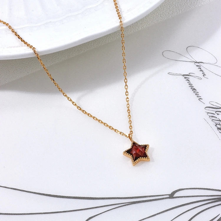 Factory 925 Sterling Silver 14K Gold Plated Gemstone Star Custom Red Garnet Stone Sky Blue Topaz Labradorite Necklace