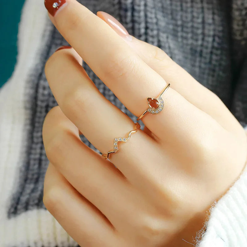 Emotional Factory 925 Sterling Silver 14K Plated Gemstone Retro Jewelry Cz Zircon Gold Smoky Quartz Ring Set