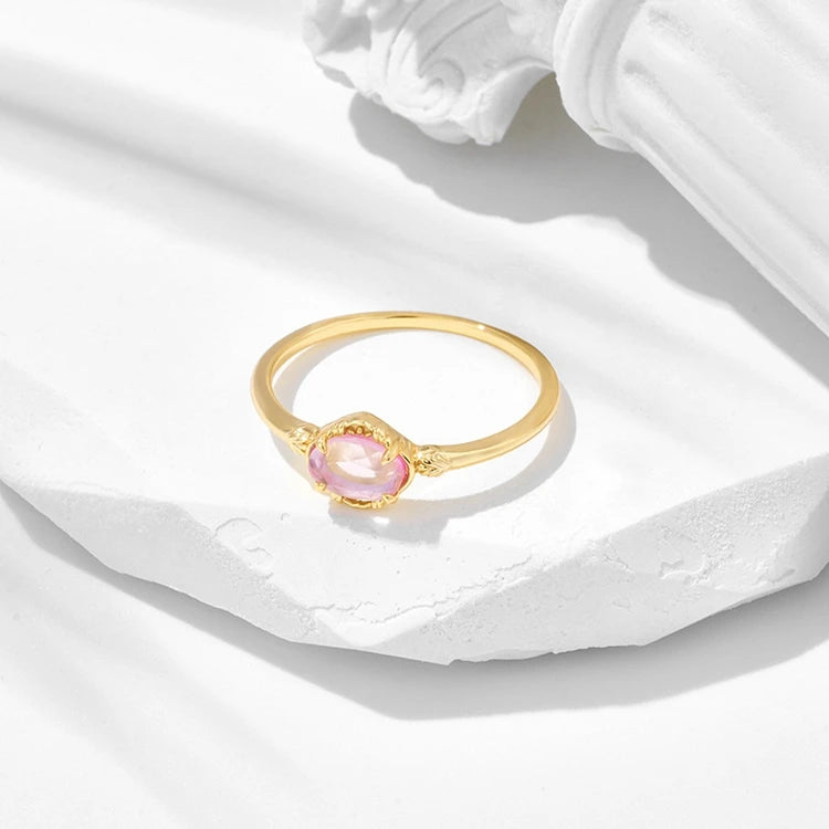 Emotional Factory 925 Sterling Silver 14K Gold Plated Gemstones Double Red Corundum Natural Crystal Geometric Stone Ring