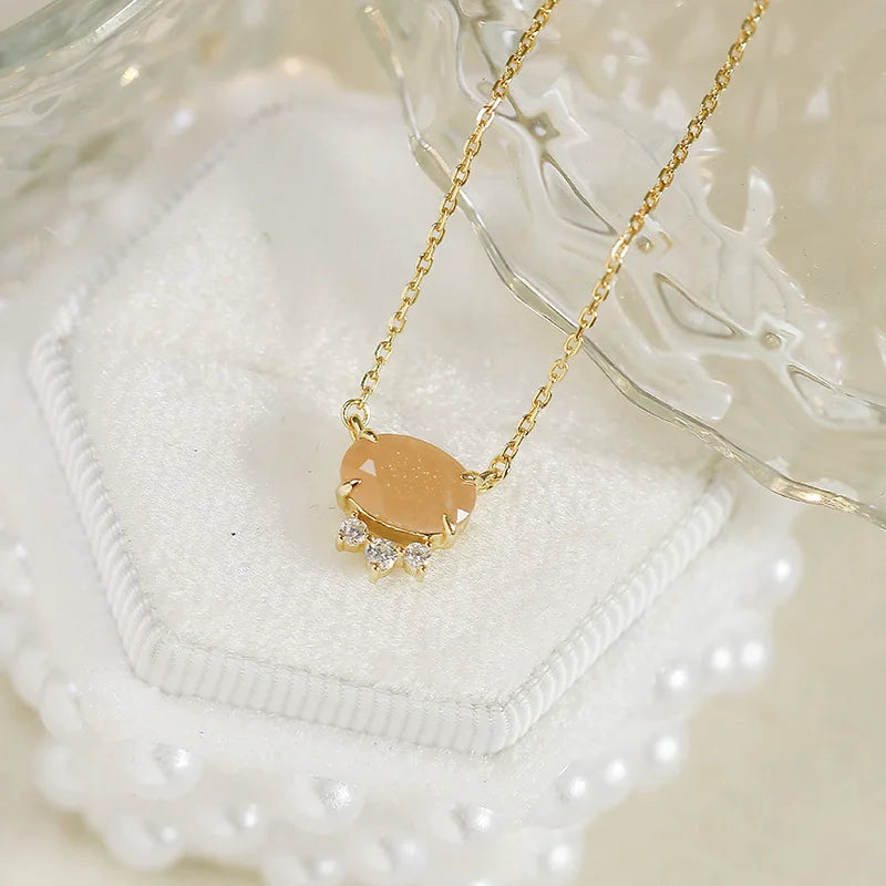 Emotional Factory 925 Sterling Silver 14K Gold Plated Gemstone Cz Zircon Sun Stone Small Fresh Orange Moonstone Ring