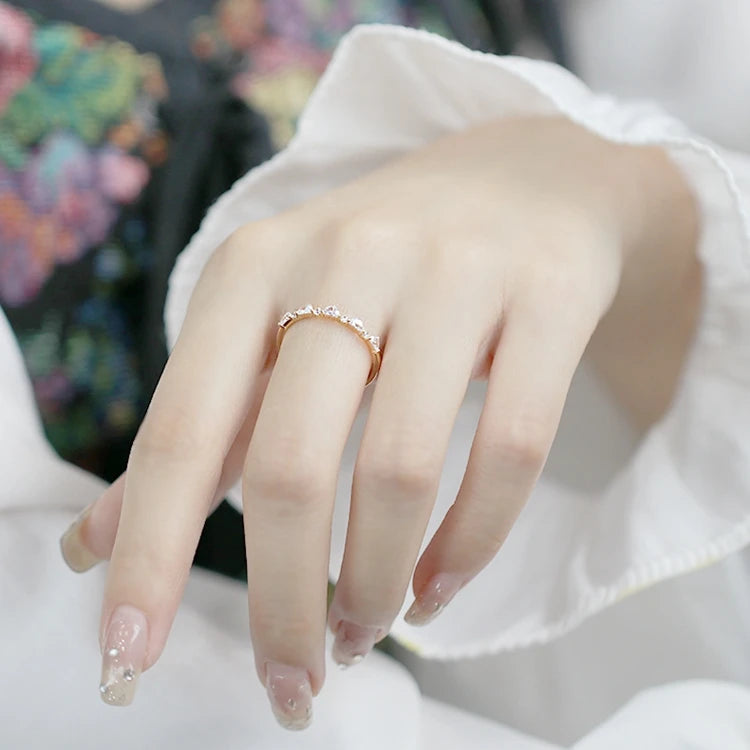 925 Sterling Silver 14K Gold Plated 5 Stone Triangle Shiny Zircon Ring