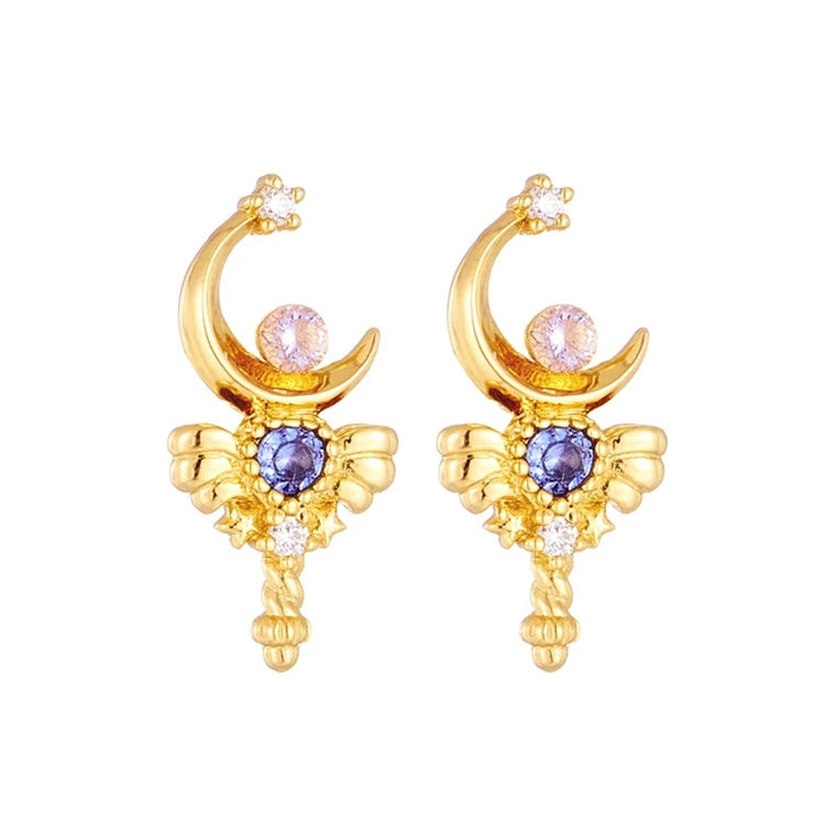 Emotional Factory 925 Sterling Silver 14K Gold Plated Gemstone Tanzanite Discoloration Zircon Magic Wand Shaped Earrings