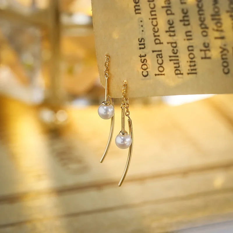 Emotional Factory 925 Sterling Silver 14K Gold Plated Gemstone Freshwater Pearls Long Earrings