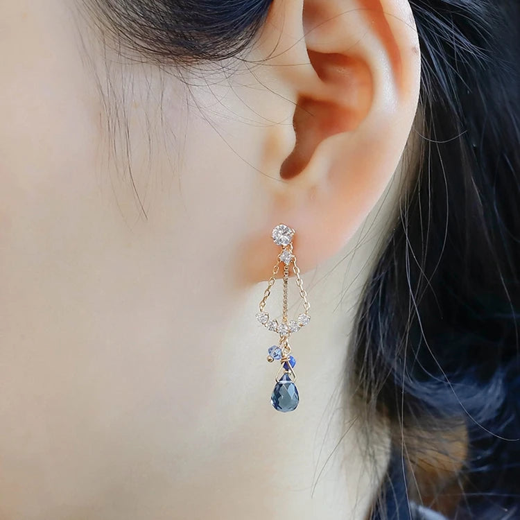 Emotional Factory 925 Sterling Silver 14K Gold Plated Gemstone Light Coloured Three Piece Set Blue Zircon Lapis Lazuli Earrings