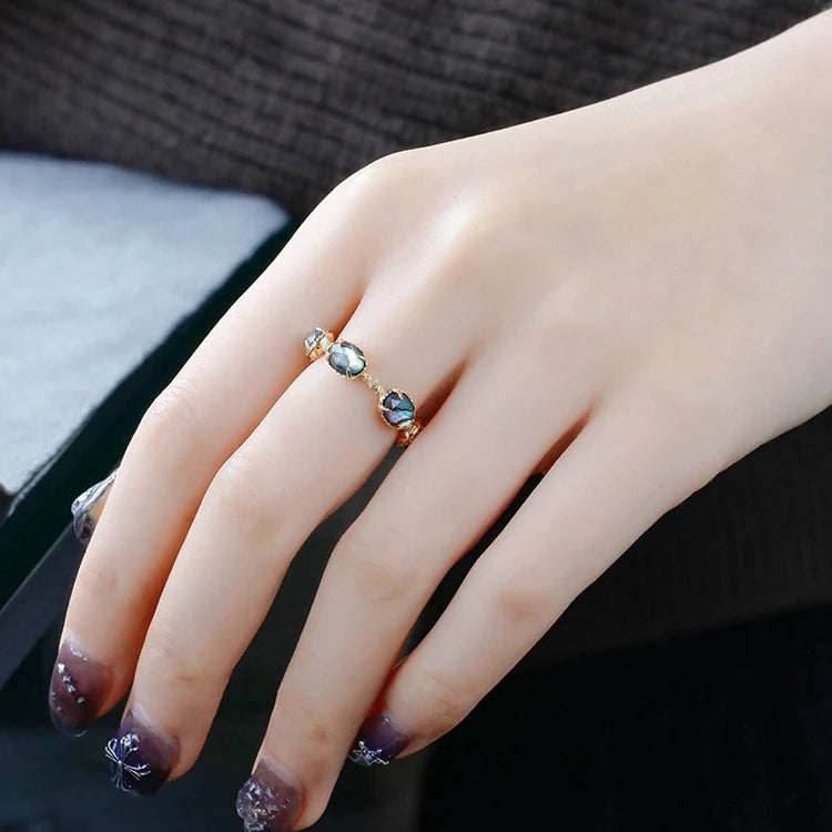 Emotional Factory 925 Sterling Silver 14K Plated Gemstone Gold Abalone Shell Hoop Rock Crystal Ring