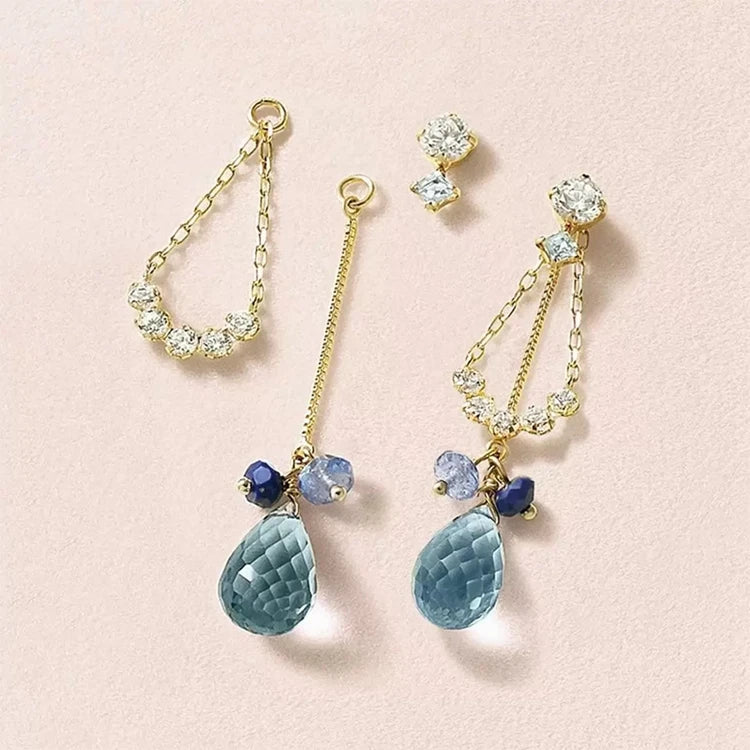 Emotional Factory 925 Sterling Silver 14K Gold Plated Gemstone Light Coloured Three Piece Set Blue Zircon Lapis Lazuli Earrings