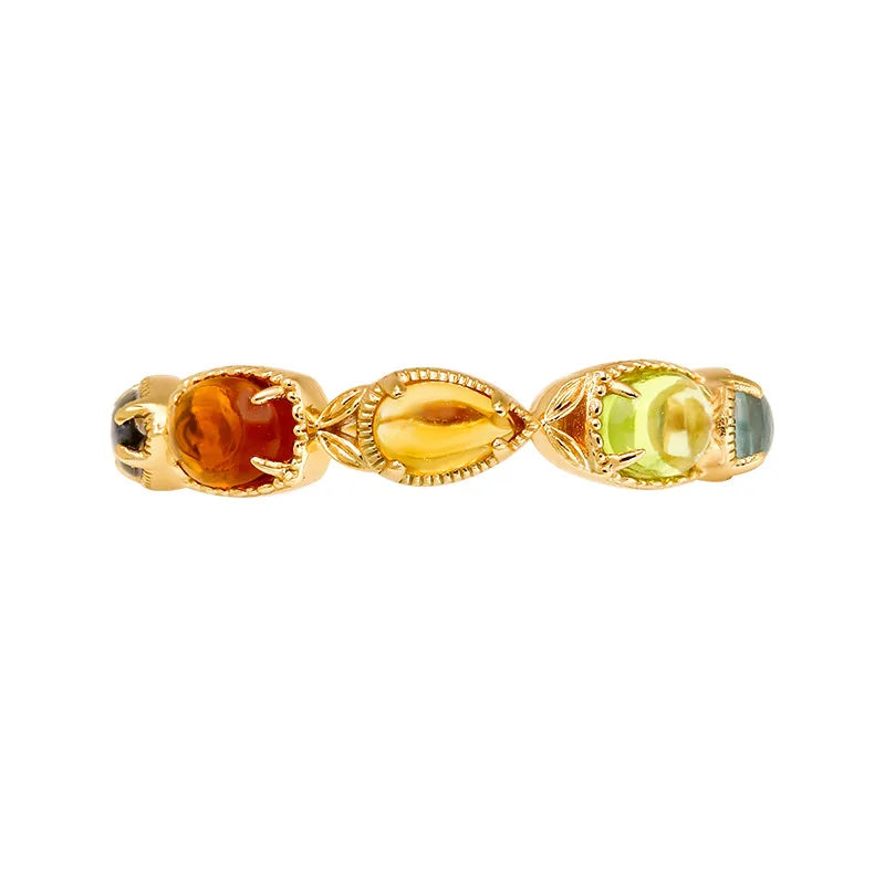 23Annual New Product Artistic Retro Multi-color Candy GemS925Silver Citrine Olivine Labradorite Ring