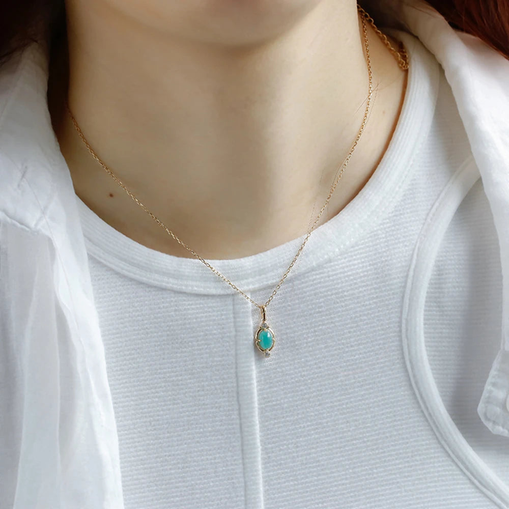 Emotional Factory 925 Sterling Silver 14K Gold Plated Gem Stone Gemstone Retro  Cz Zircon Egg Stone Amazonite Necklace