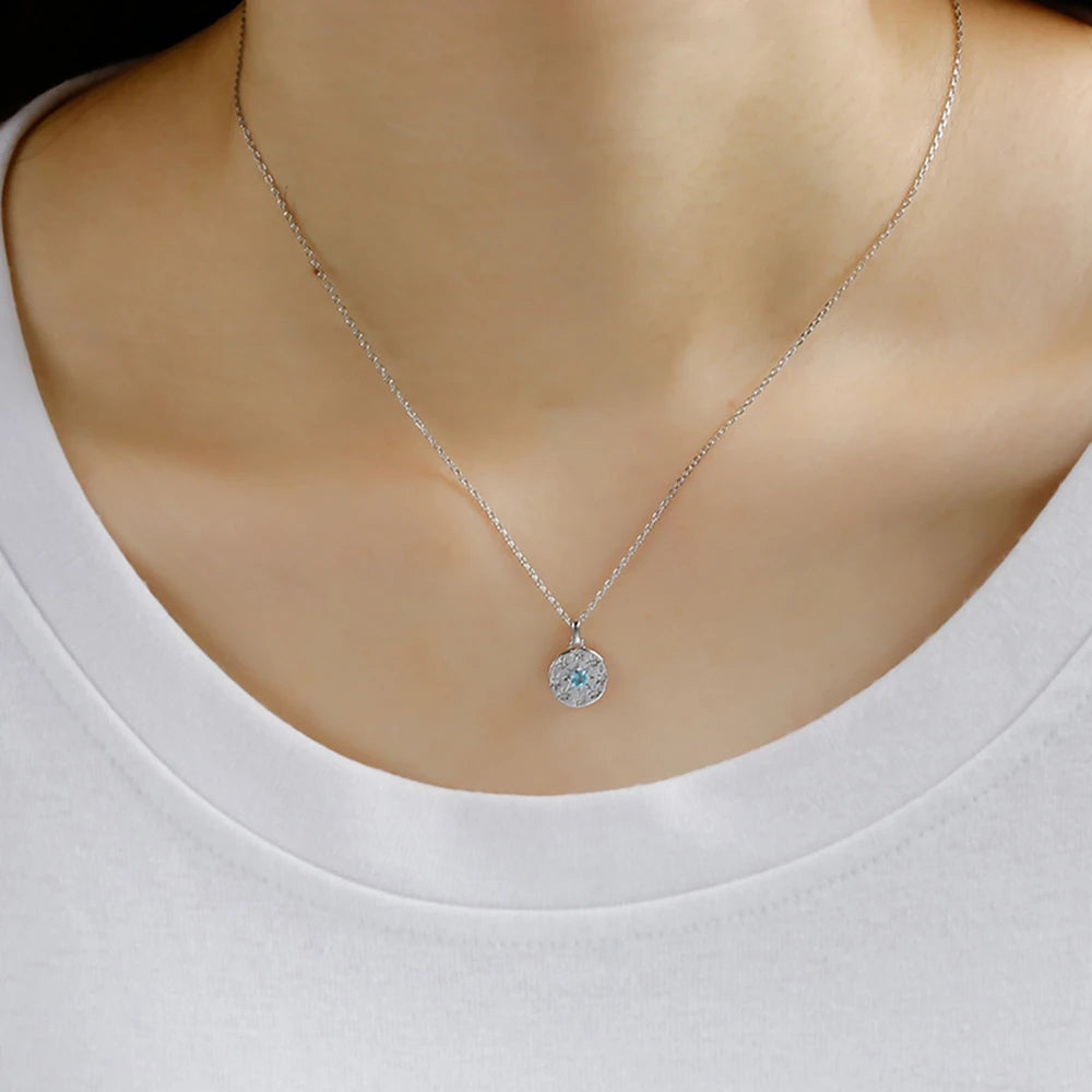 925 Sterling Silver 14K Gold Plated Gemstone Geometric  Round Star Apatite Pendant Necklace