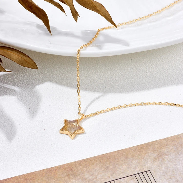 Factory 925 Sterling Silver 14K Gold Plated Gemstone Star Custom Red Garnet Stone Sky Blue Topaz Labradorite Necklace