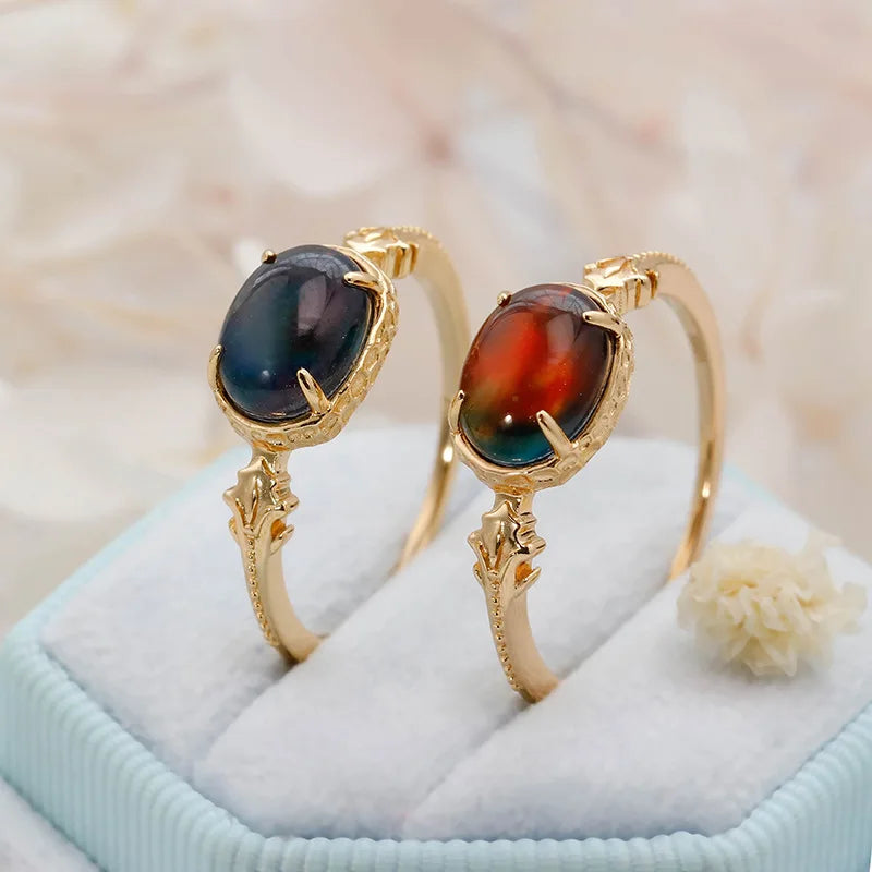 Japanese Minority Fashion Silver Ornaments Inlaid Ammolite RingS925Silver Plating14KGold-plated Ring