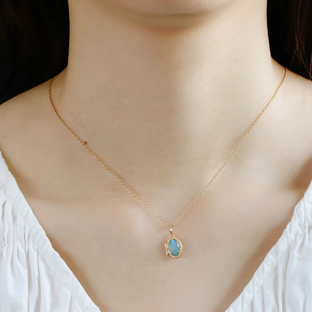 Emotional Factory 925 Sterling Silver 14K Gold Plated Gem Stone Gemstone Retro Layer Stone  Amazonite Labradorite Necklace