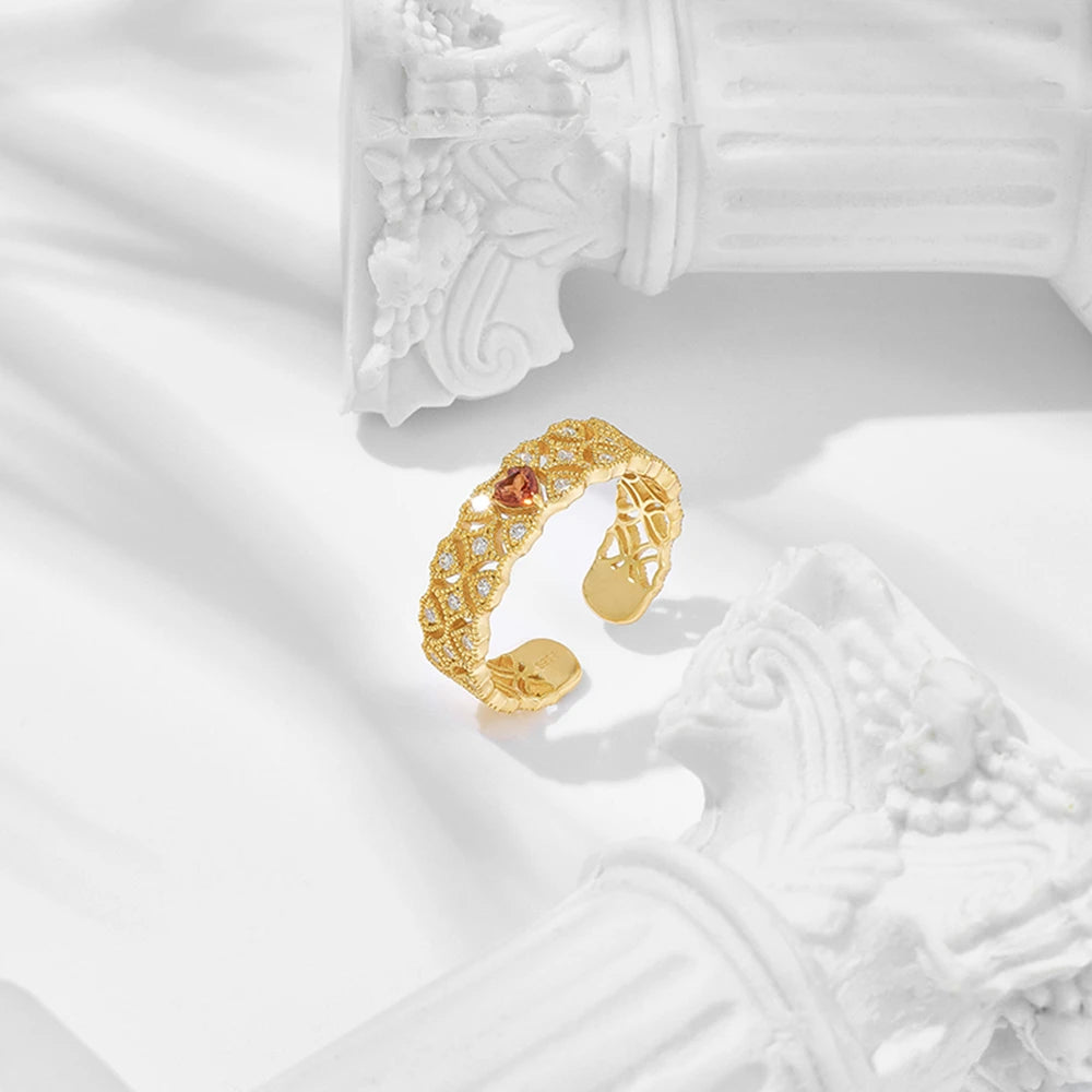 Adjustable Love Red Garnet Lace Ring