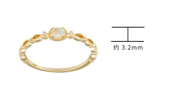 Emotional Factory 925 Sterling Silver 14K Gold Plated Gemstone Phantom Color Opal Hollow Lace Ring