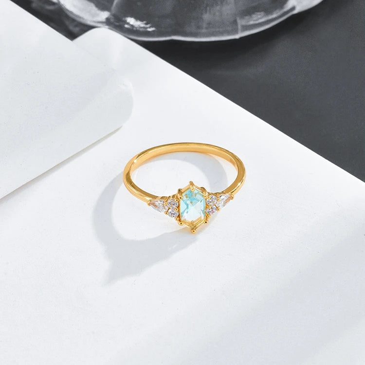 Emotional Factory 925 Sterling Silver 14K Gold Plated Gemstone Topaz Geometric Hexagon Ring