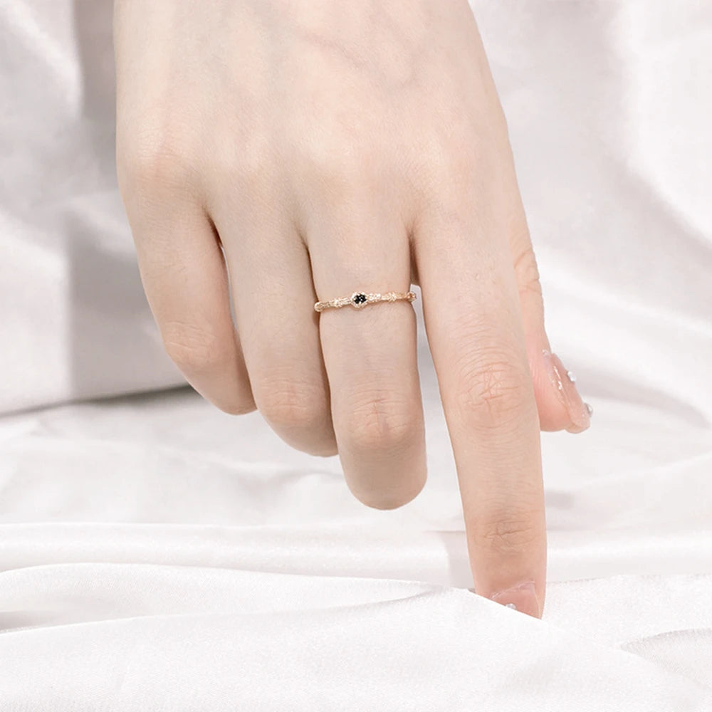 Bague 925 Sterling Silver Gold Plated Gemstone Retro Natural Green Cross Pattern Vintage Slim Black Aventurine Engagement Ring