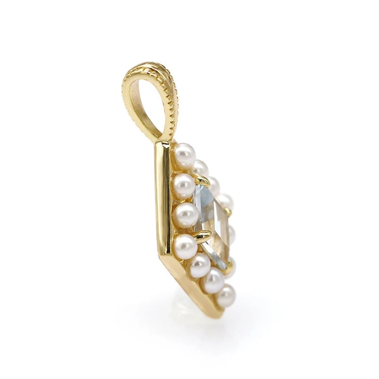 Emotional Factory 925 Sterling Silver 14K Gold Plated Gemstone Pearl Diamond Sky Blue Topaz Pendant